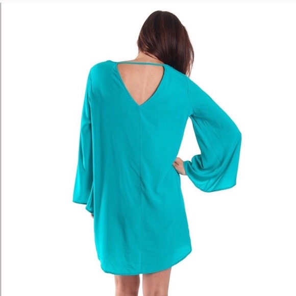 CL🛑HP🎉Turquoise Shift Dress w/Bell Sleeve Sm - Picture 2 of 3